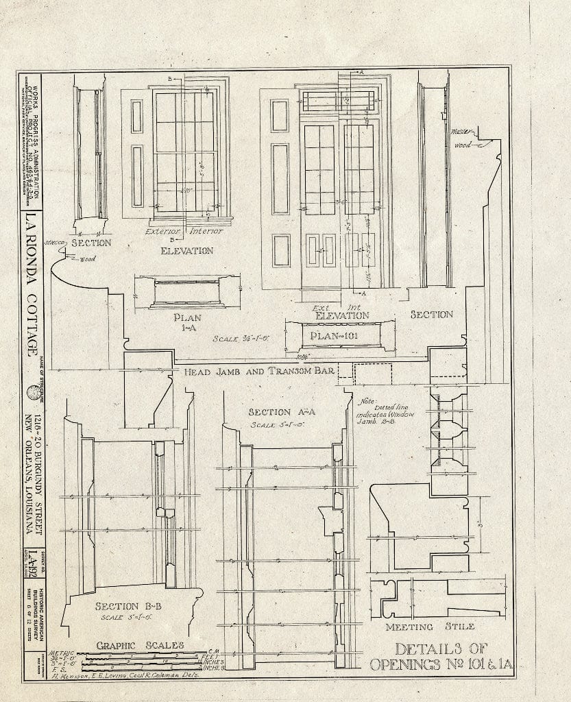 Blueprint HABS LA,36-NEWOR,20- (Sheet 6 of 12) - LaRionda Cottage, 1218-1220 Burgundy Street, New Orleans, Orleans Parish, LA