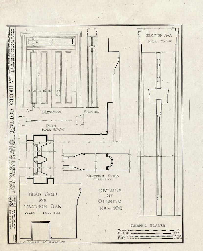 Blueprint HABS LA,36-NEWOR,20- (Sheet 8 of 12) - LaRionda Cottage, 1218-1220 Burgundy Street, New Orleans, Orleans Parish, LA