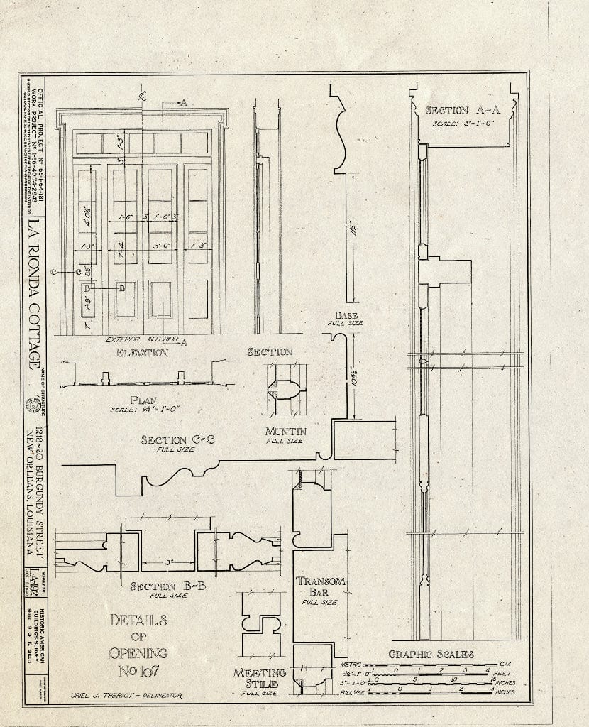Blueprint HABS LA,36-NEWOR,20- (Sheet 9 of 12) - LaRionda Cottage, 1218-1220 Burgundy Street, New Orleans, Orleans Parish, LA