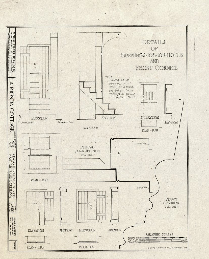 Blueprint HABS LA,36-NEWOR,20- (Sheet 10 of 12) - LaRionda Cottage, 1218-1220 Burgundy Street, New Orleans, Orleans Parish, LA