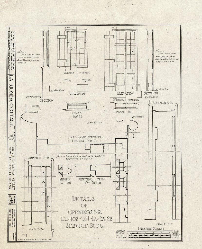 Blueprint HABS LA,36-NEWOR,20- (Sheet 11 of 12) - LaRionda Cottage, 1218-1220 Burgundy Street, New Orleans, Orleans Parish, LA