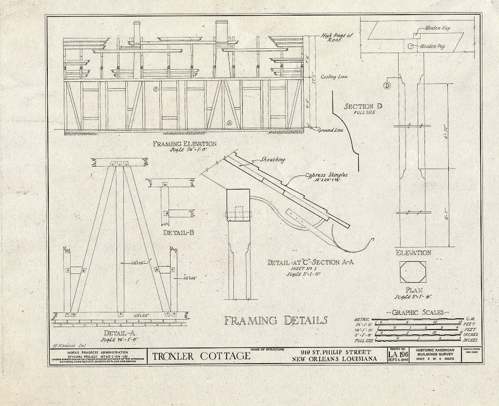 Blueprint HABS LA,36-NEWOR,22- (Sheet 2 of 4) - Troxler-Psayla Cottage, 919 Saint Philip Street, New Orleans, Orleans Parish, LA