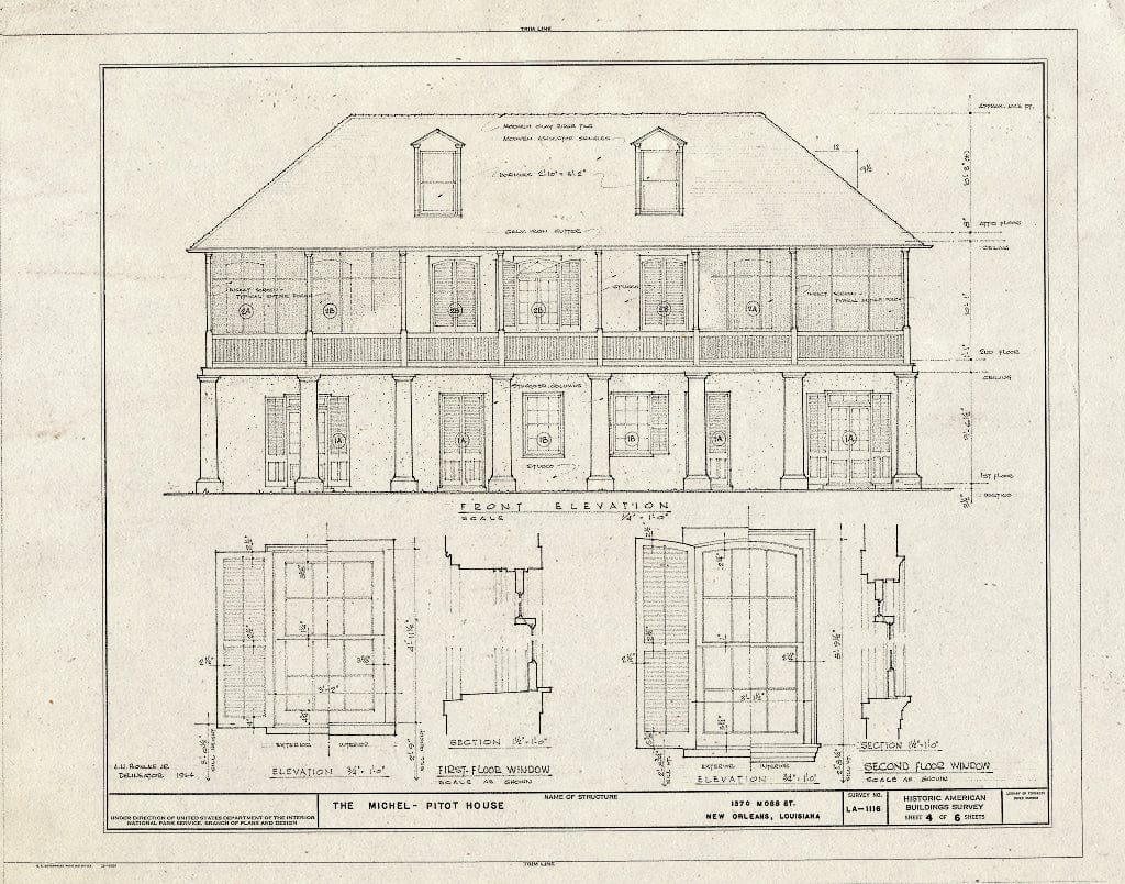 Blueprint HABS LA,36-NEWOR,64- (Sheet 4 of 6) - Michel-Pitot House, 1370 Moss Street (Moved to 1440 Moss Street), New Orleans, Orleans Parish, LA