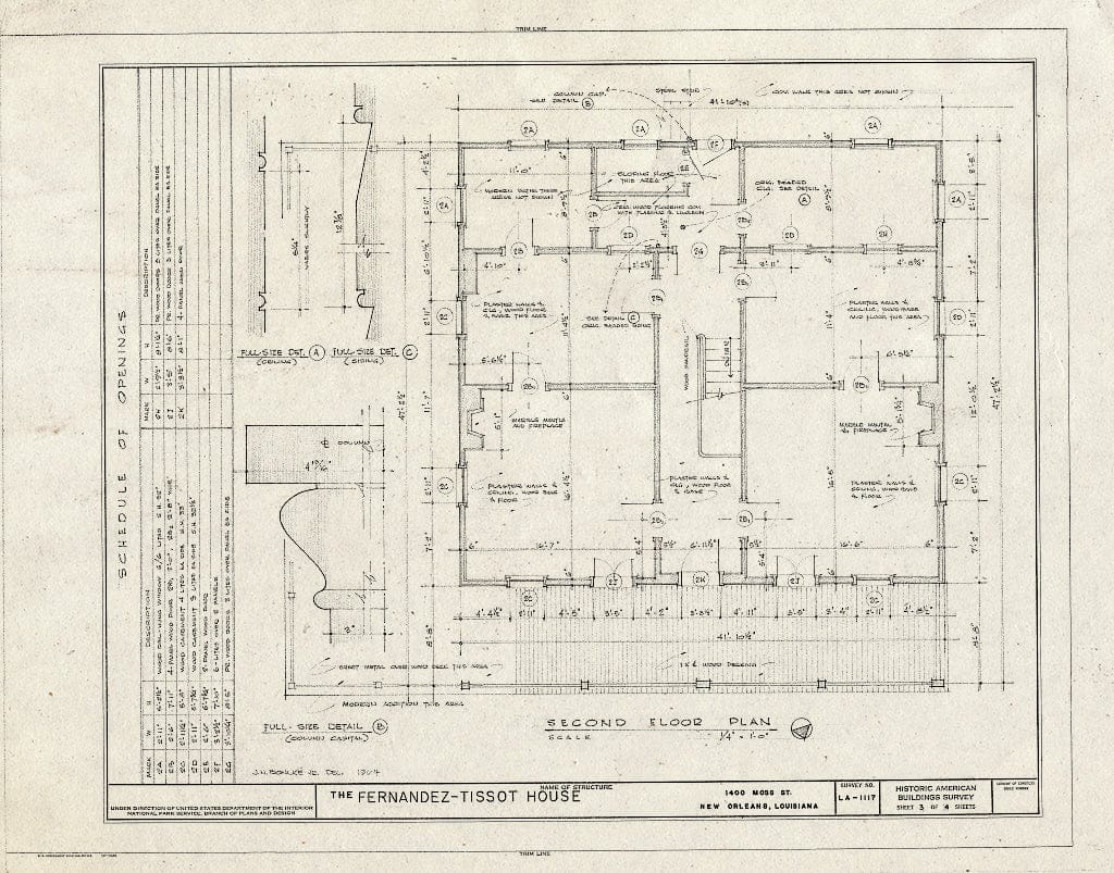 Blueprint HABS LA,36-NEWOR,65- (Sheet 3 of 4) - Fernandez-Tissot House, 1400 Moss Street, New Orleans, Orleans Parish, LA