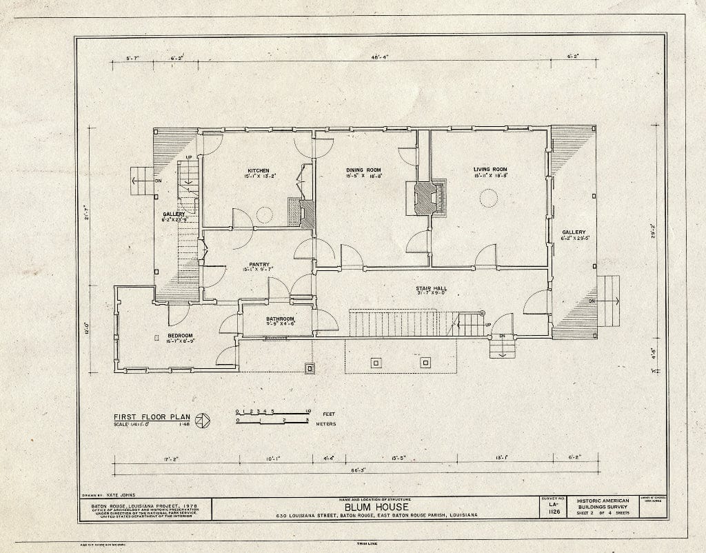 Blueprint HABS LA,17-BATRO,1- (Sheet 2 of 4) - Blum House, 630 Louisiana Avenue, Baton Rouge, East Baton Rouge Parish, LA