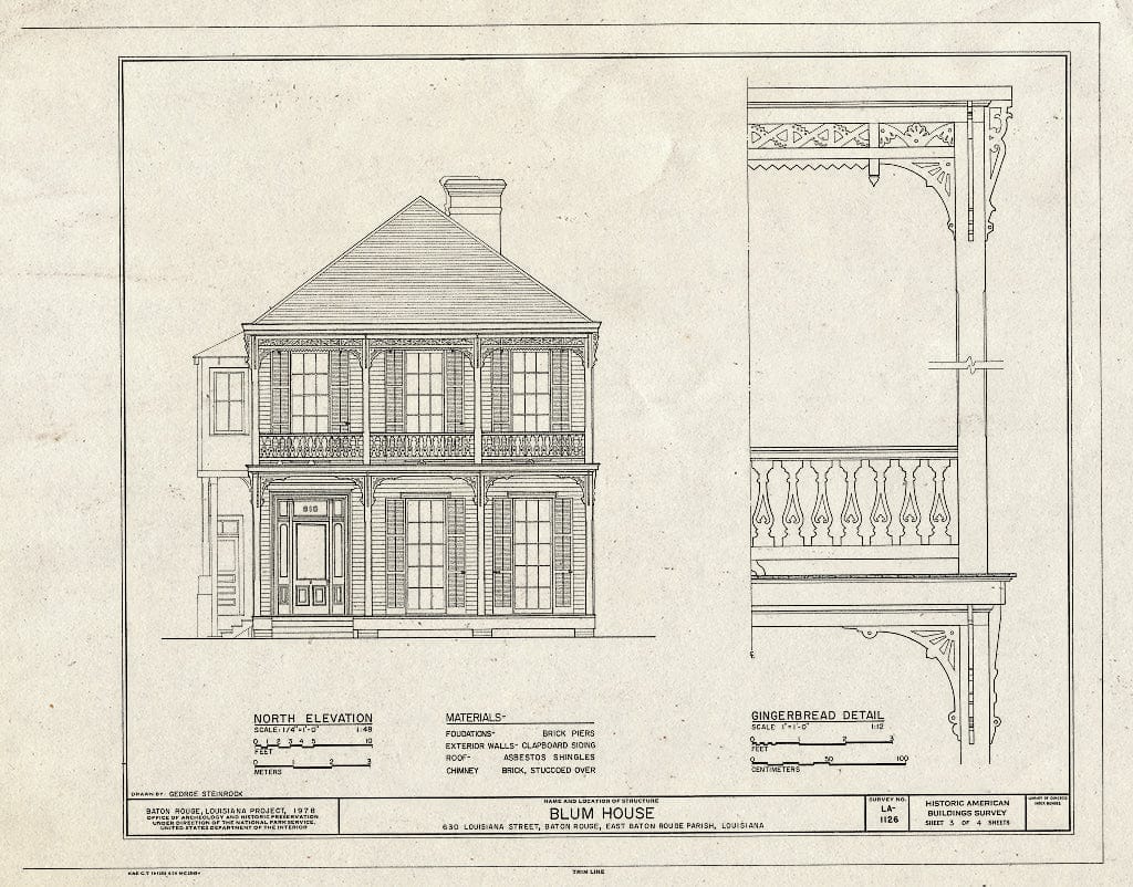 Blueprint HABS LA,17-BATRO,1- (Sheet 3 of 4) - Blum House, 630 Louisiana Avenue, Baton Rouge, East Baton Rouge Parish, LA