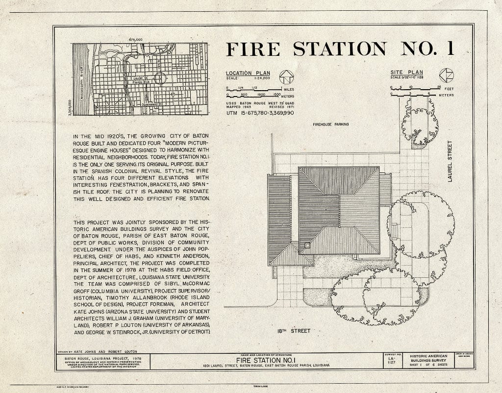 Blueprint HABS LA,17-BATRO,2- (Sheet 1 of 6) - Laurel Street Station, 1801 Laurel Street, Baton Rouge, East Baton Rouge Parish, LA