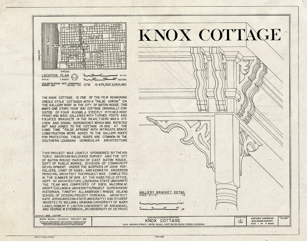 Blueprint HABS LA,17-BATRO,4- (Sheet 1 of 4) - Knox Cottage, 1029 America Street, Baton Rouge, East Baton Rouge Parish, LA