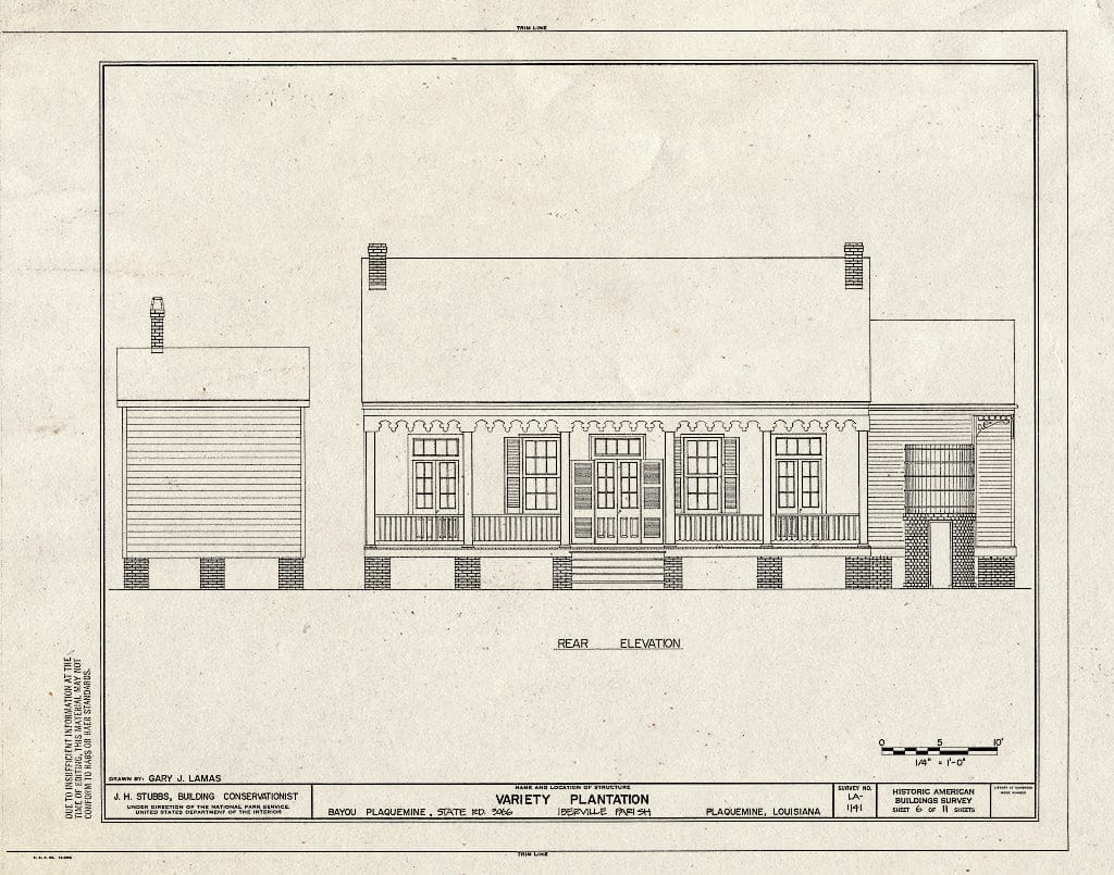 Blueprint HABS LA,24-PLAQ,1- (Sheet 6 of 11) - Variety Plantation, State Highway 3066, Bayou Plaquemine, Plaquemine, Iberville Parish, LA