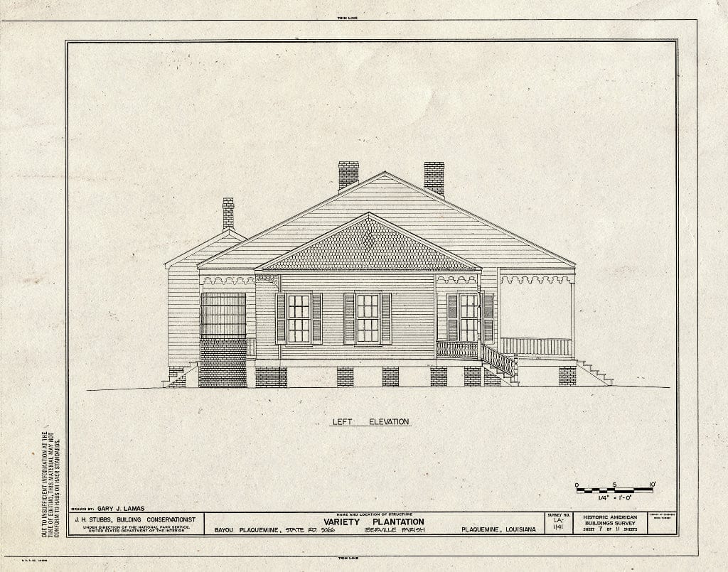 Blueprint HABS LA,24-PLAQ,1- (Sheet 7 of 11) - Variety Plantation, State Highway 3066, Bayou Plaquemine, Plaquemine, Iberville Parish, LA