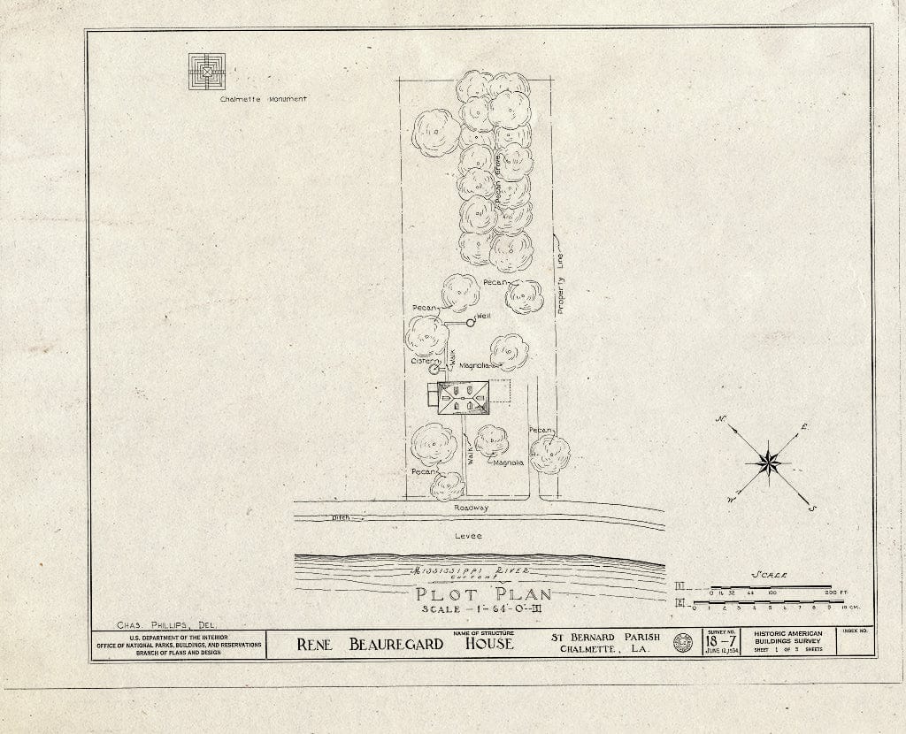 Blueprint HABS LA,44-CHALM,1- (Sheet 1 of 9) - Rene Beauregard House, Chalmette, St. Bernard Parish, LA