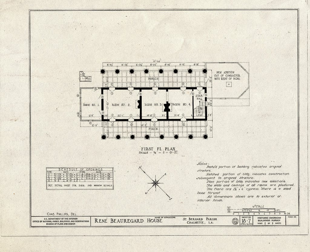 Blueprint HABS LA,44-CHALM,1- (Sheet 2 of 9) - Rene Beauregard House, Chalmette, St. Bernard Parish, LA
