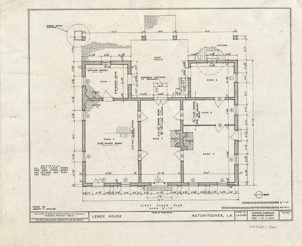 Blueprint HABS LA,35-Natch,6- (Sheet 1 of 7) - Lemee House, 310 Jefferson Street, Natchitoches, Natchitoches Parish, LA