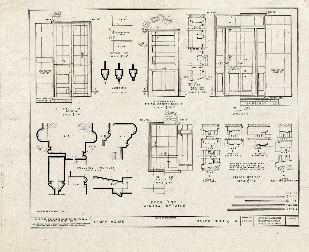 Blueprint HABS LA,35-Natch,6- (Sheet 6 of 7) - Lemee House, 310 Jefferson Street, Natchitoches, Natchitoches Parish, LA