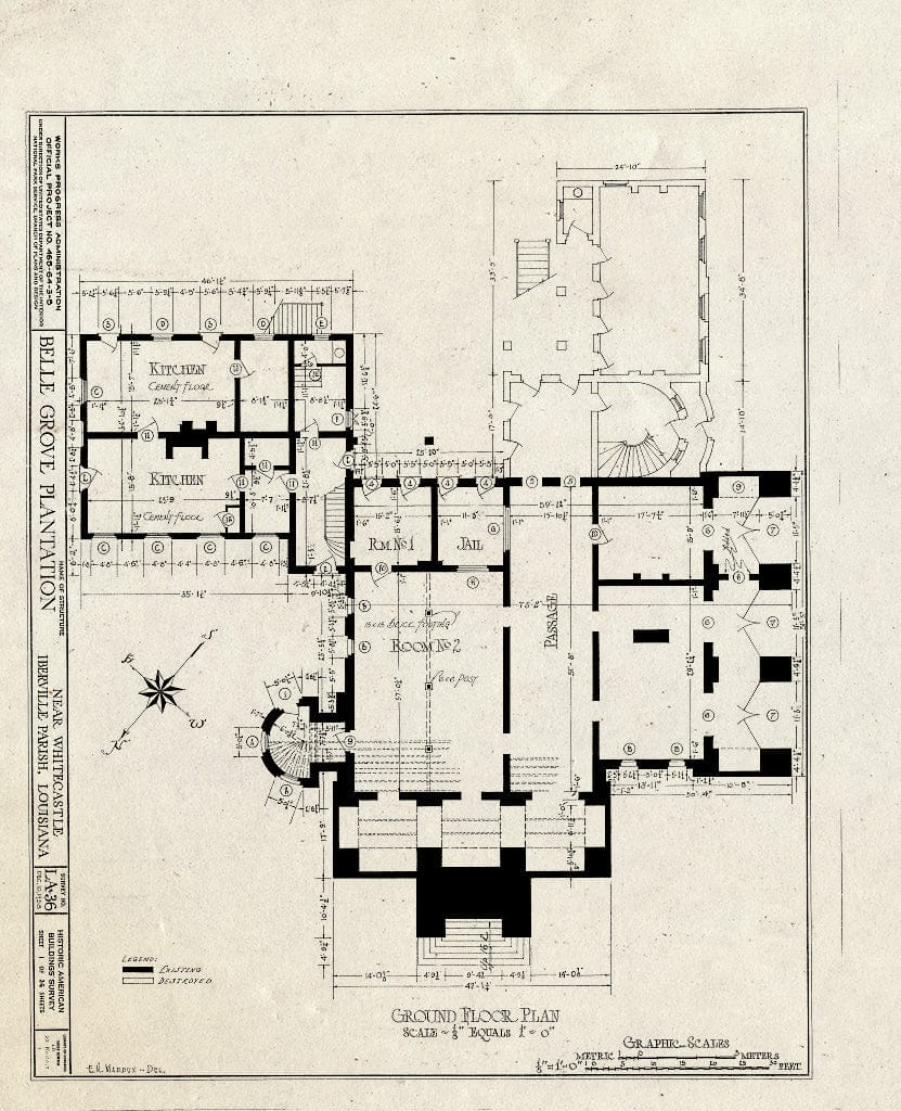 Blueprint HABS LA,24-WHICA.V,1- (Sheet 1 of 36) - Belle Grove, White Castle, Iberville Parish, LA