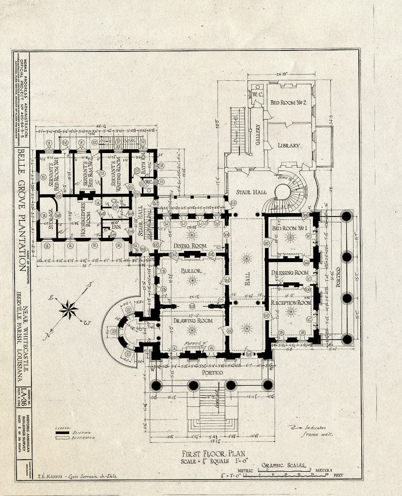 Blueprint HABS LA,24-WHICA.V,1- (Sheet 2 of 36) - Belle Grove, White Castle, Iberville Parish, LA