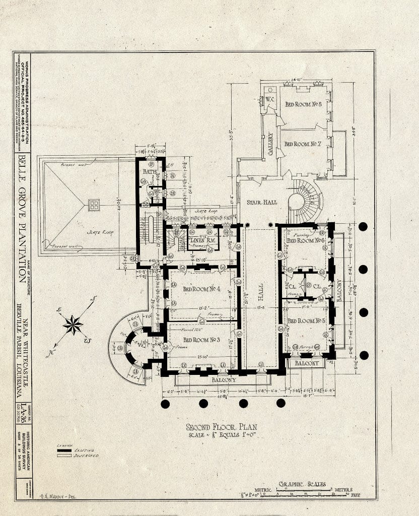 Blueprint HABS LA,24-WHICA.V,1- (Sheet 3 of 36) - Belle Grove, White Castle, Iberville Parish, LA
