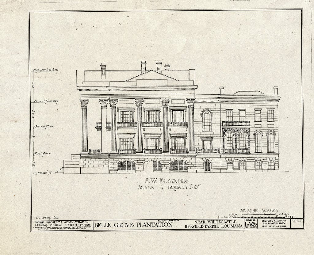 Blueprint HABS LA,24-WHICA.V,1- (Sheet 6 of 36) - Belle Grove, White Castle, Iberville Parish, LA