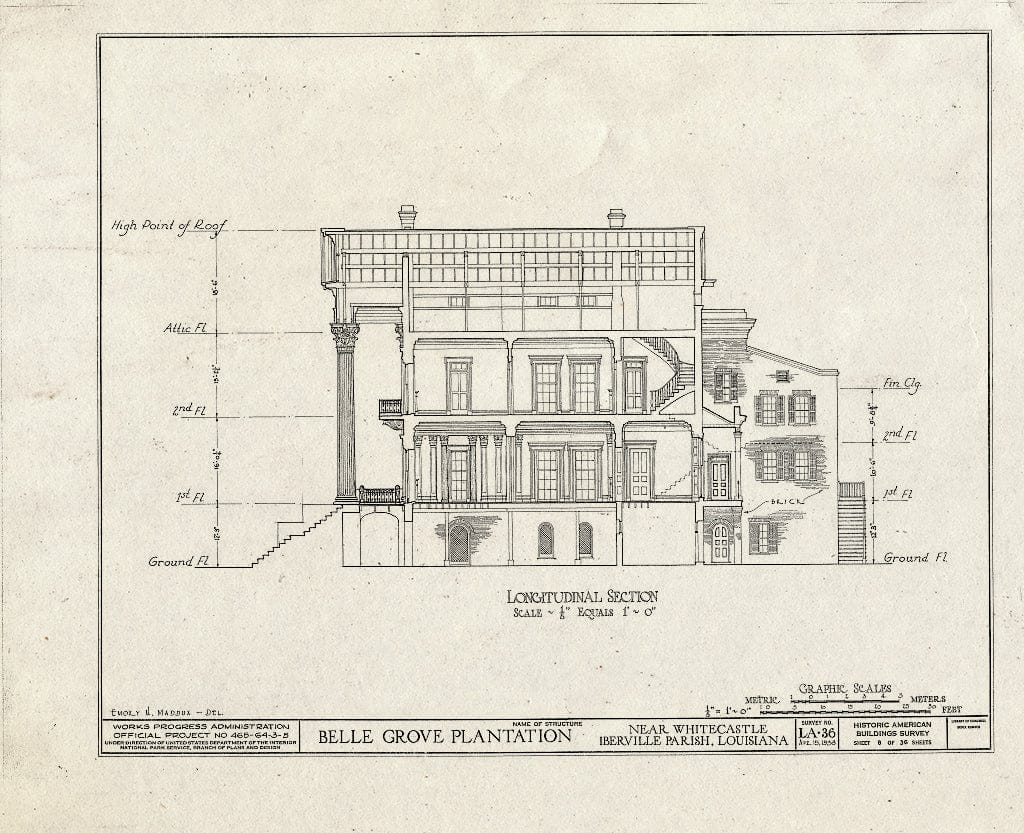 Blueprint HABS LA,24-WHICA.V,1- (Sheet 8 of 36) - Belle Grove, White Castle, Iberville Parish, LA