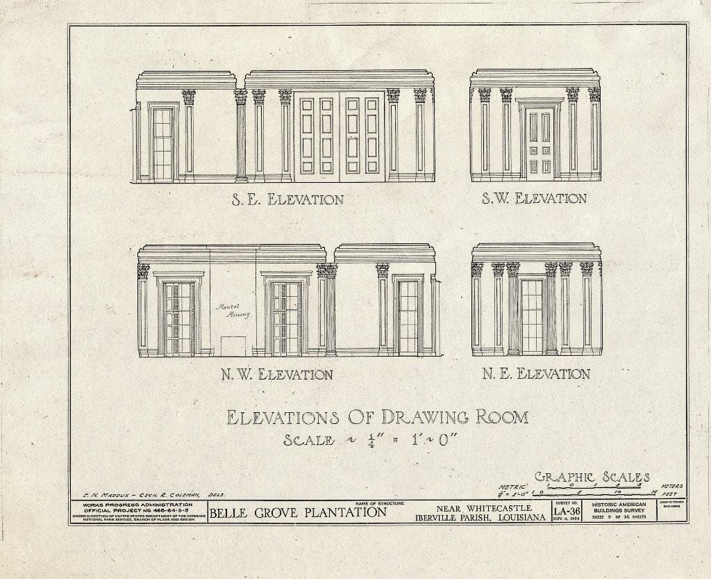 Blueprint HABS LA,24-WHICA.V,1- (Sheet 9 of 36) - Belle Grove, White Castle, Iberville Parish, LA