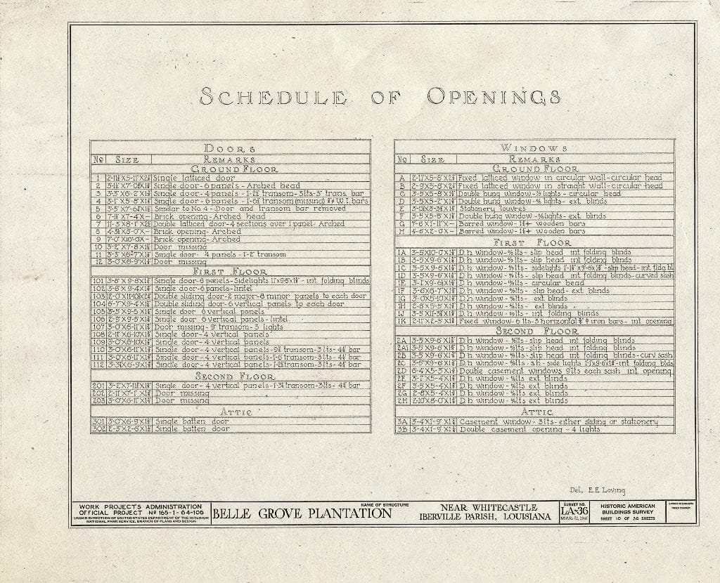 Blueprint HABS LA,24-WHICA.V,1- (Sheet 10 of 36) - Belle Grove, White Castle, Iberville Parish, LA
