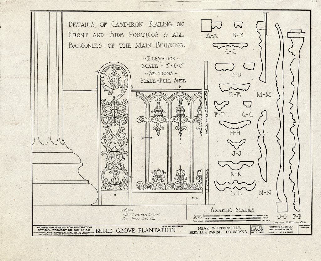 Blueprint HABS LA,24-WHICA.V,1- (Sheet 11 of 36) - Belle Grove, White Castle, Iberville Parish, LA
