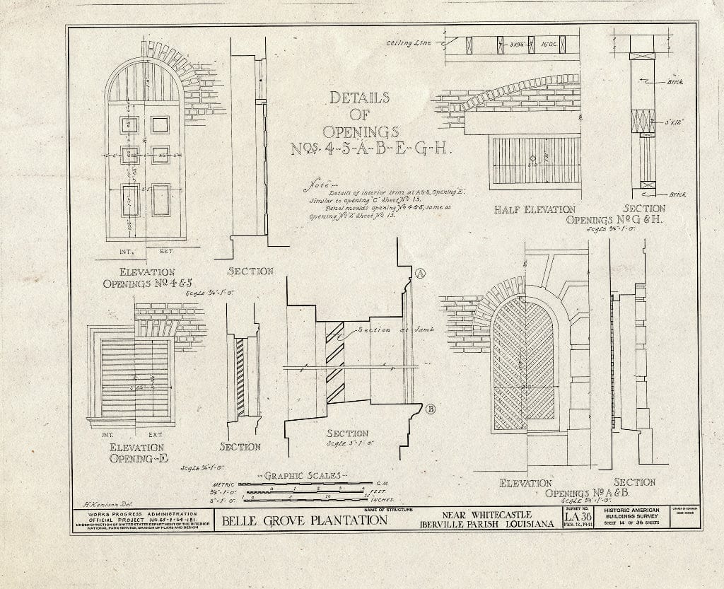 Blueprint HABS LA,24-WHICA.V,1- (Sheet 14 of 36) - Belle Grove, White Castle, Iberville Parish, LA