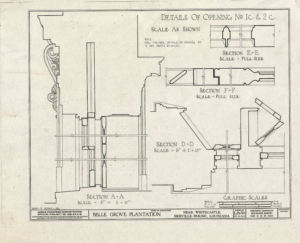 Blueprint HABS LA,24-WHICA.V,1- (Sheet 21 of 36) - Belle Grove, White Castle, Iberville Parish, LA
