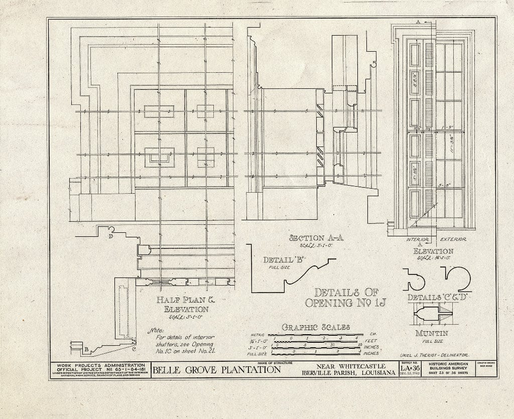Blueprint HABS LA,24-WHICA.V,1- (Sheet 23 of 36) - Belle Grove, White Castle, Iberville Parish, LA