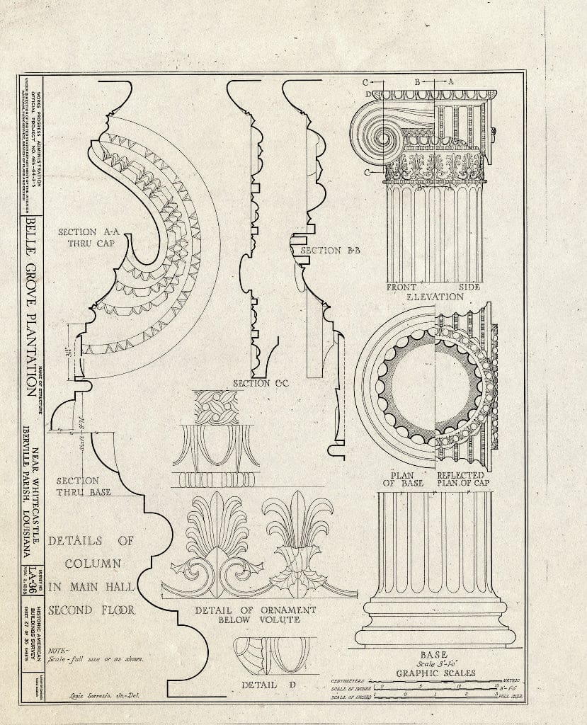 Blueprint HABS LA,24-WHICA.V,1- (Sheet 27 of 36) - Belle Grove, White Castle, Iberville Parish, LA