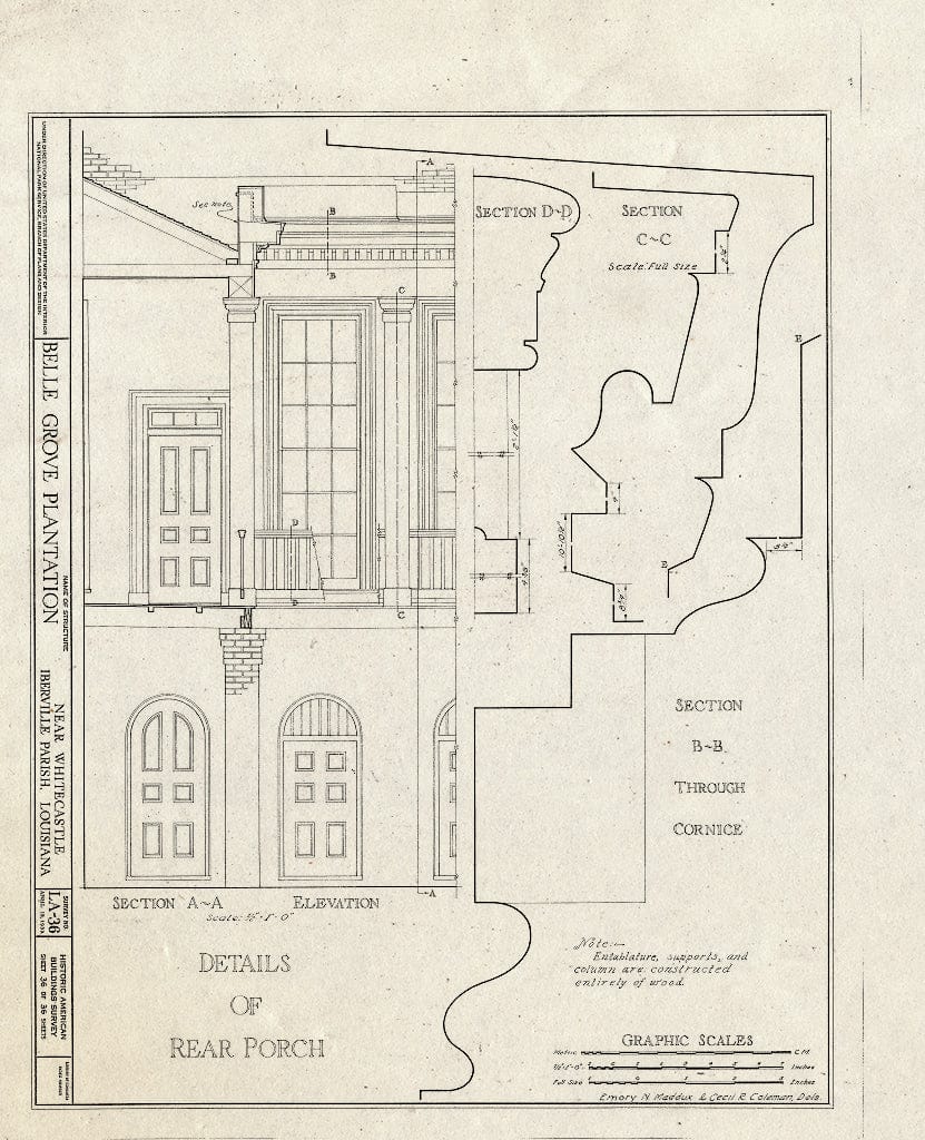 Blueprint HABS LA,24-WHICA.V,1- (Sheet 36 of 36) - Belle Grove, White Castle, Iberville Parish, LA