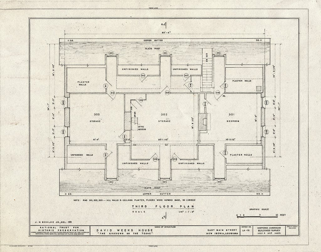 Blueprint HABS LA,23-NEWIB,1- (Sheet 4 of 17) - Shadows on The Teche, Main & Weeks Streets, New Iberia, Iberia Parish, LA