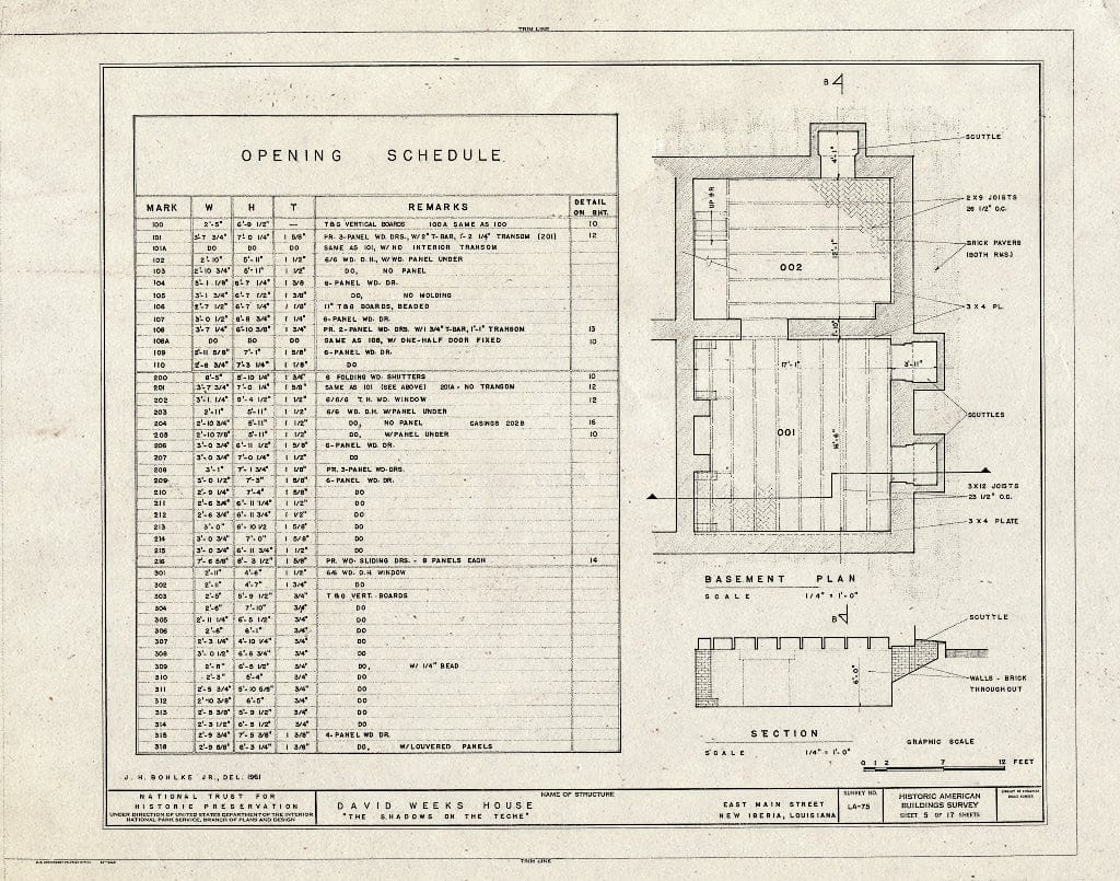 Blueprint HABS LA,23-NEWIB,1- (Sheet 5 of 17) - Shadows on The Teche, Main & Weeks Streets, New Iberia, Iberia Parish, LA