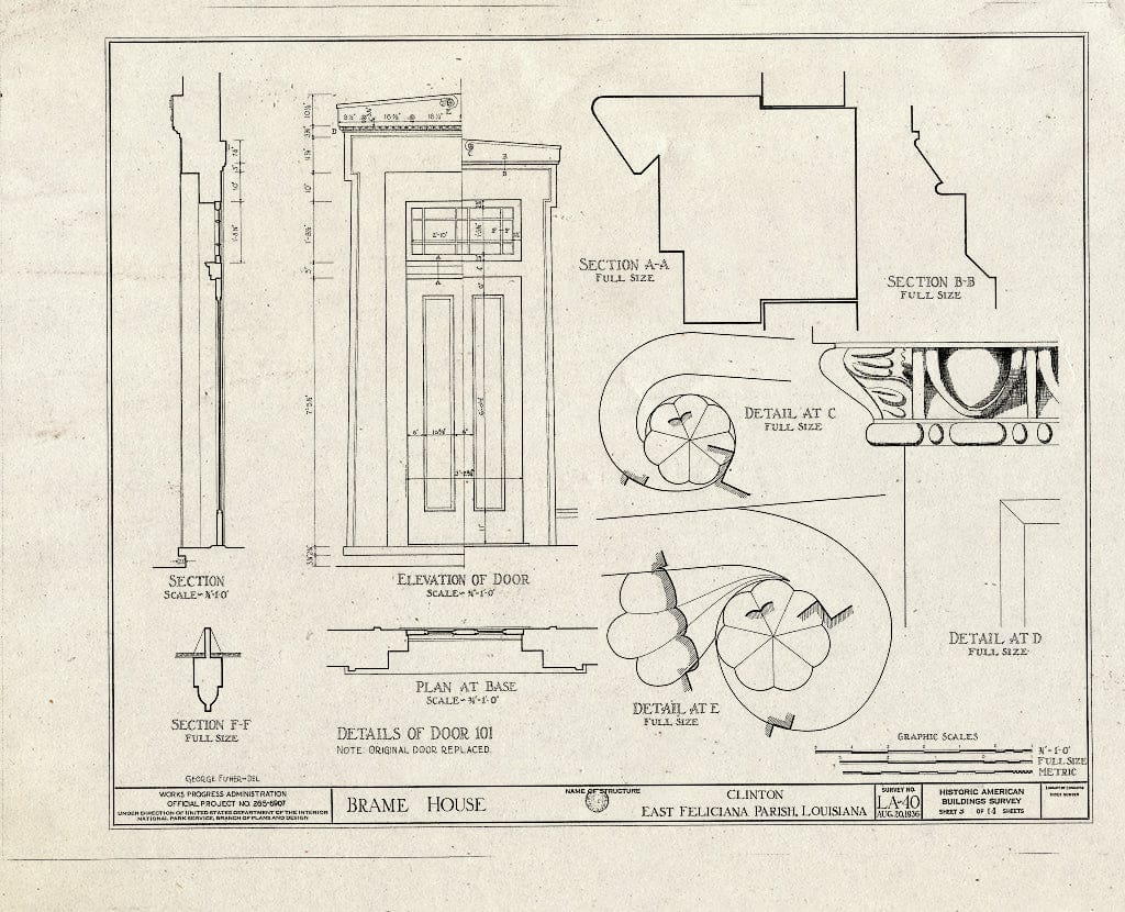Blueprint HABS LA,19-Clint,3- (Sheet 5 of 14) - Braeme House, State Highway 36, Clinton, East Feliciana Parish, LA