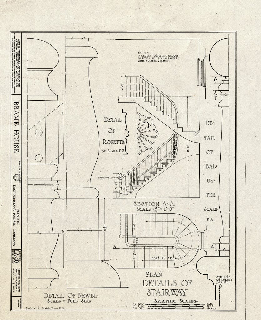 Blueprint HABS LA,19-Clint,3- (Sheet 10 of 14) - Braeme House, State Highway 36, Clinton, East Feliciana Parish, LA