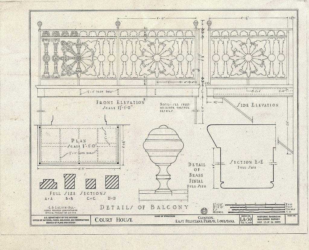 Blueprint HABS LA,19-Clint,1- (Sheet 13 of 14) - Clinton Courthouse, Saint Helena Street, Clinton, East Feliciana Parish, LA