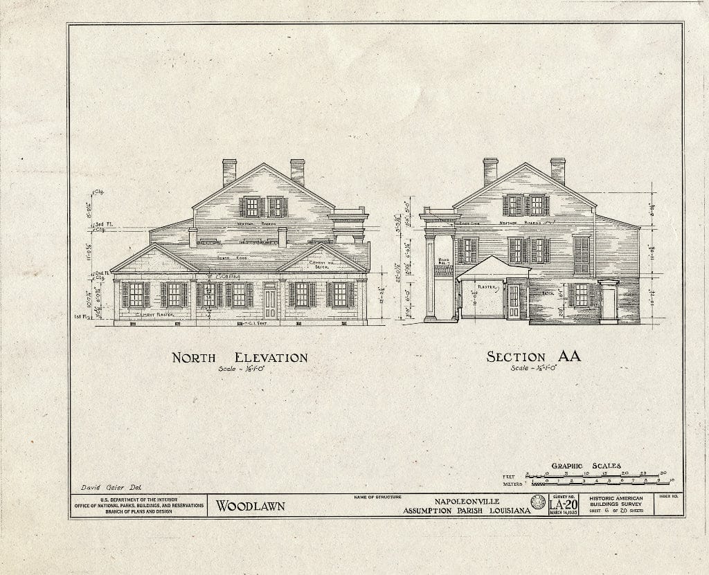 Blueprint HABS LA,4-NAPO.V,1- (Sheet 6 of 20) - Woodlawn Plantation, State Highway 77, Napoleonville, Assumption Parish, LA