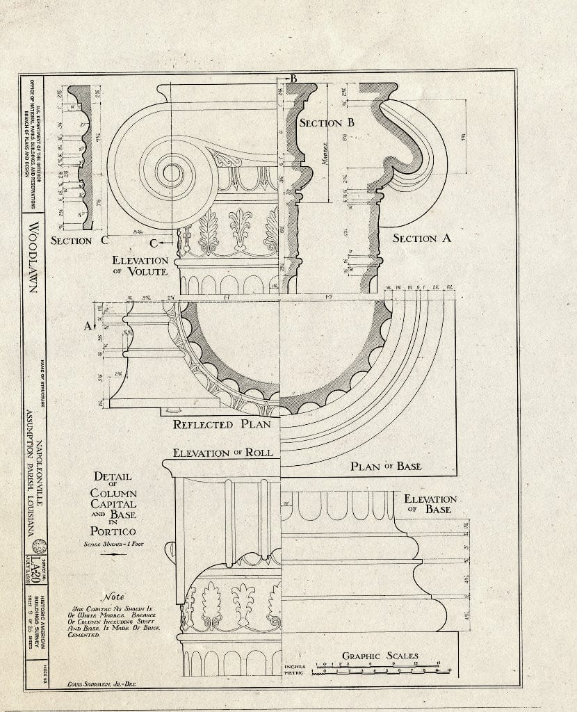 Blueprint HABS LA,4-NAPO.V,1- (Sheet 9 of 20) - Woodlawn Plantation, State Highway 77, Napoleonville, Assumption Parish, LA