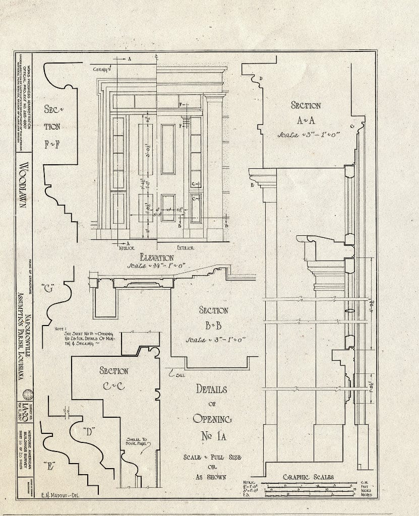 Blueprint HABS LA,4-NAPO.V,1- (Sheet 10 of 20) - Woodlawn Plantation, State Highway 77, Napoleonville, Assumption Parish, LA