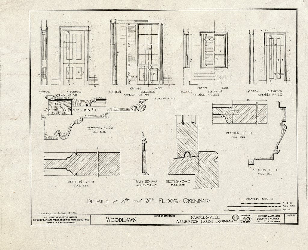 Blueprint HABS LA,4-NAPO.V,1- (Sheet 12 of 20) - Woodlawn Plantation, State Highway 77, Napoleonville, Assumption Parish, LA