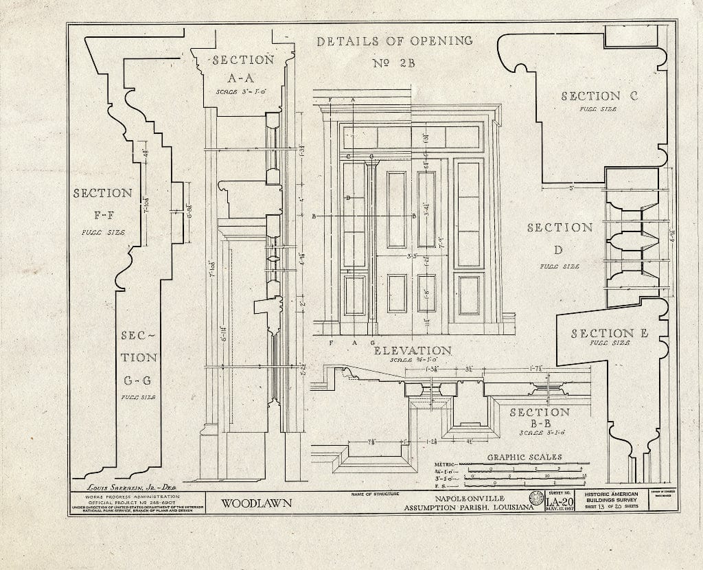 Blueprint HABS LA,4-NAPO.V,1- (Sheet 13 of 20) - Woodlawn Plantation, State Highway 77, Napoleonville, Assumption Parish, LA