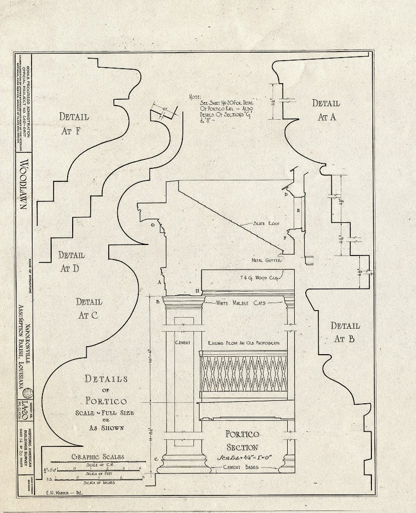 Blueprint HABS LA,4-NAPO.V,1- (Sheet 14 of 20) - Woodlawn Plantation, State Highway 77, Napoleonville, Assumption Parish, LA