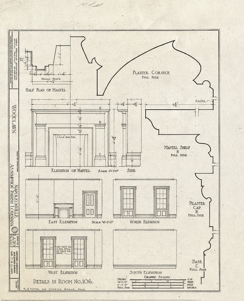 Blueprint HABS LA,4-NAPO.V,1- (Sheet 17 of 20) - Woodlawn Plantation, State Highway 77, Napoleonville, Assumption Parish, LA