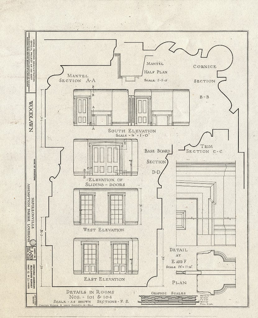 Blueprint HABS LA,4-NAPO.V,1- (Sheet 18 of 20) - Woodlawn Plantation, State Highway 77, Napoleonville, Assumption Parish, LA