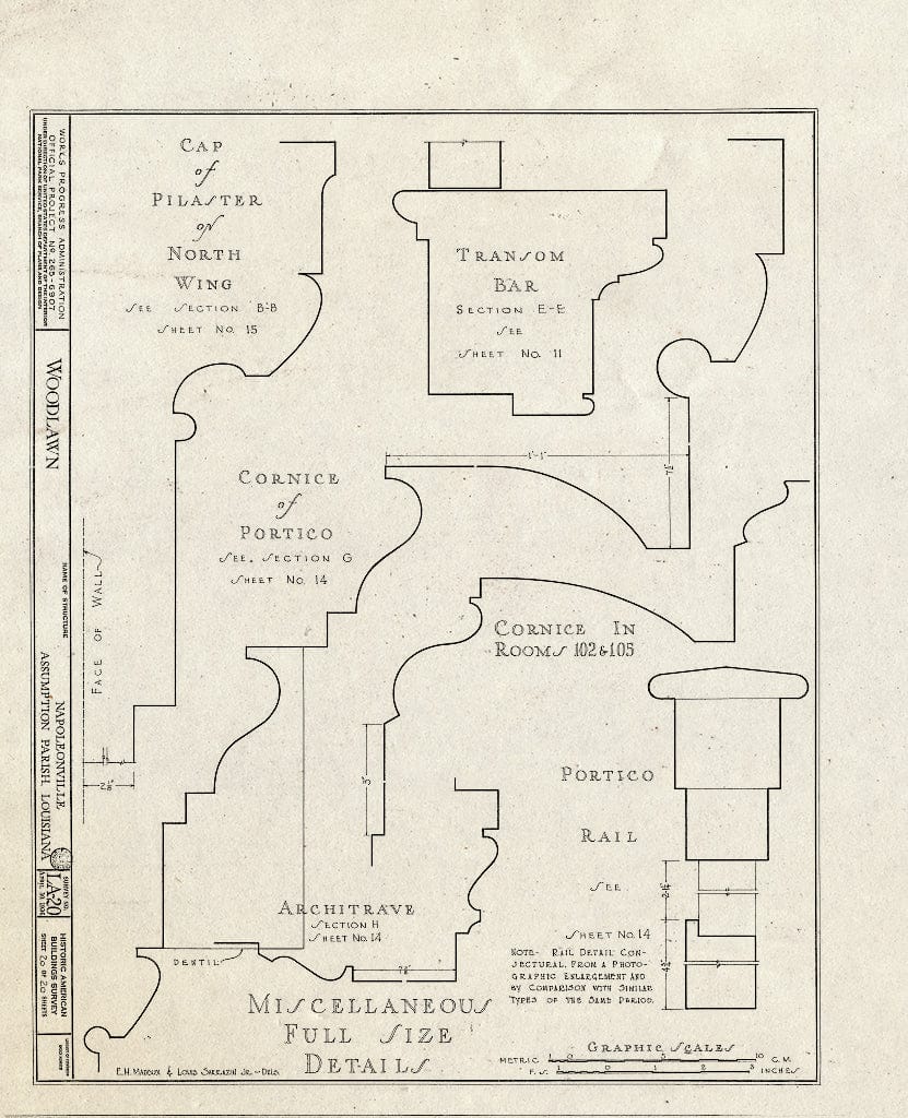 Blueprint HABS LA,4-NAPO.V,1- (Sheet 20 of 20) - Woodlawn Plantation, State Highway 77, Napoleonville, Assumption Parish, LA