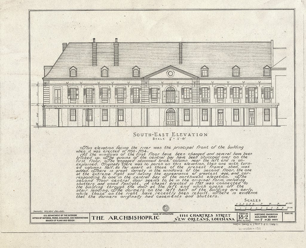 Blueprint HABS LA,36-NEWOR,2- (Sheet 7 of 31) - Archbishopric, 1114 Chartres Street, New Orleans, Orleans Parish, LA