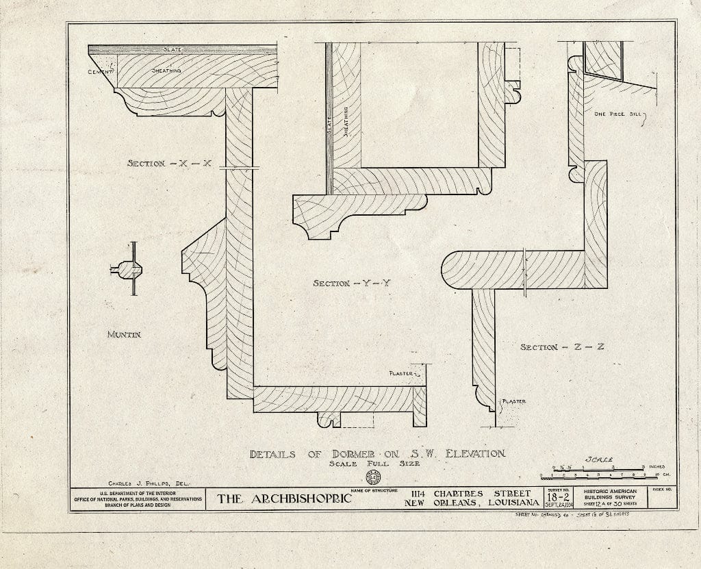 Blueprint HABS LA,36-NEWOR,2- (Sheet 13 of 31) - Archbishopric, 1114 Chartres Street, New Orleans, Orleans Parish, LA