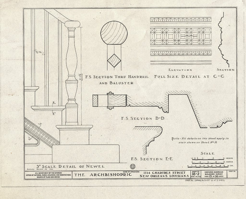 Blueprint HABS LA,36-NEWOR,2- (Sheet 20 of 31) - Archbishopric, 1114 Chartres Street, New Orleans, Orleans Parish, LA