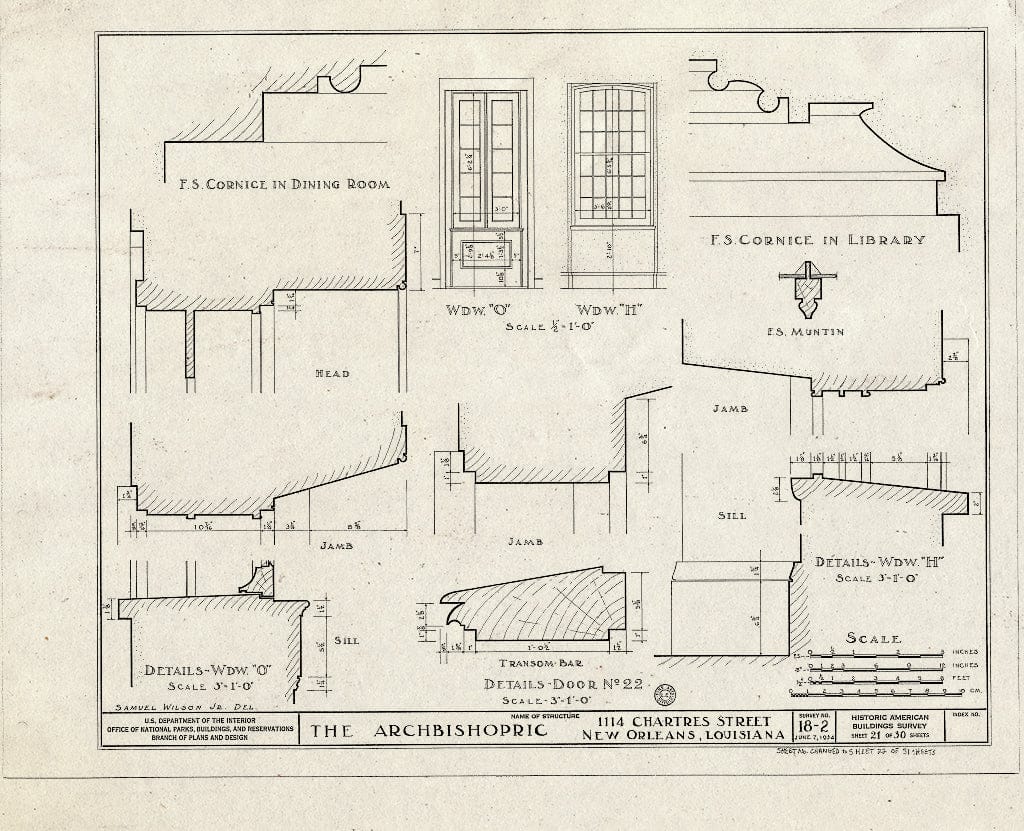 Blueprint HABS LA,36-NEWOR,2- (Sheet 22 of 31) - Archbishopric, 1114 Chartres Street, New Orleans, Orleans Parish, LA