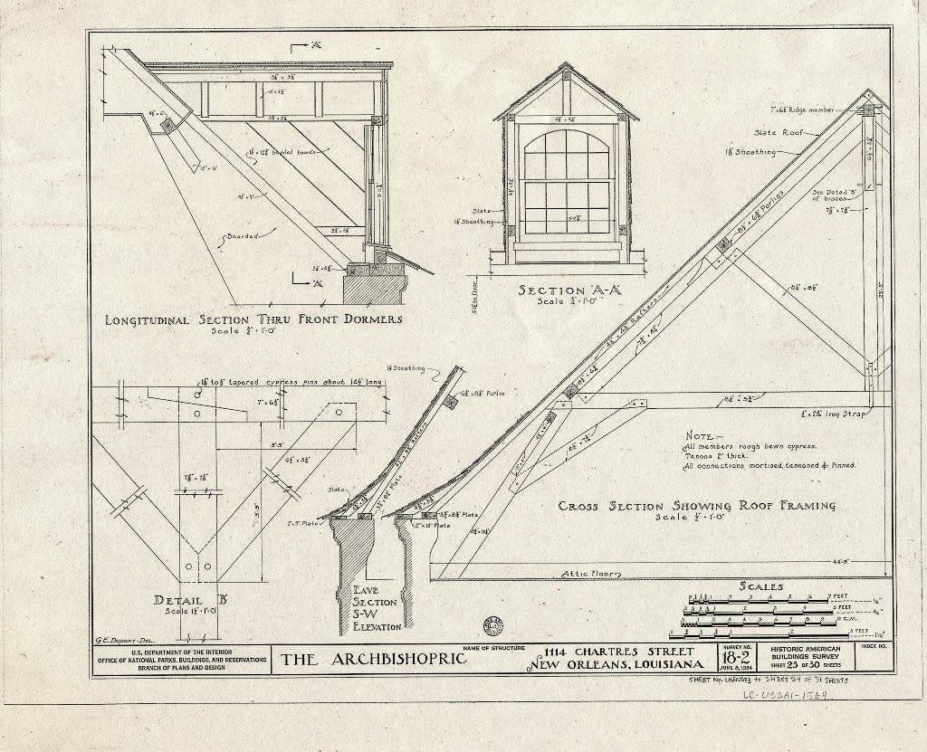 Blueprint HABS LA,36-NEWOR,2- (Sheet 24 of 31) - Archbishopric, 1114 Chartres Street, New Orleans, Orleans Parish, LA